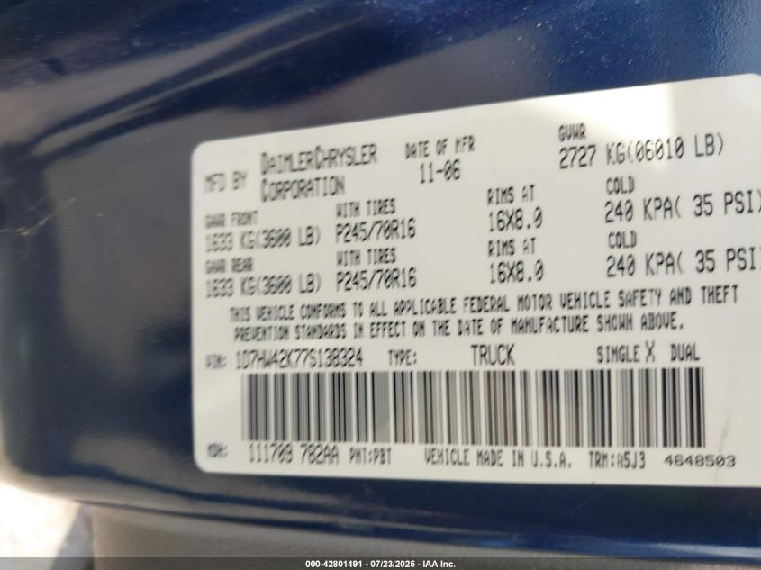 2004 Dodge Dakota Slt VIN: 1D7GL42K84S576494 Lot: 42801491