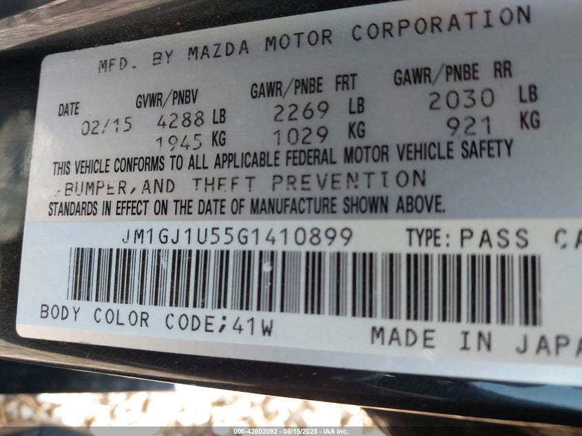 2016 MAZDA MAZDA6 I SPORT - JM1GJ1U55G1410899