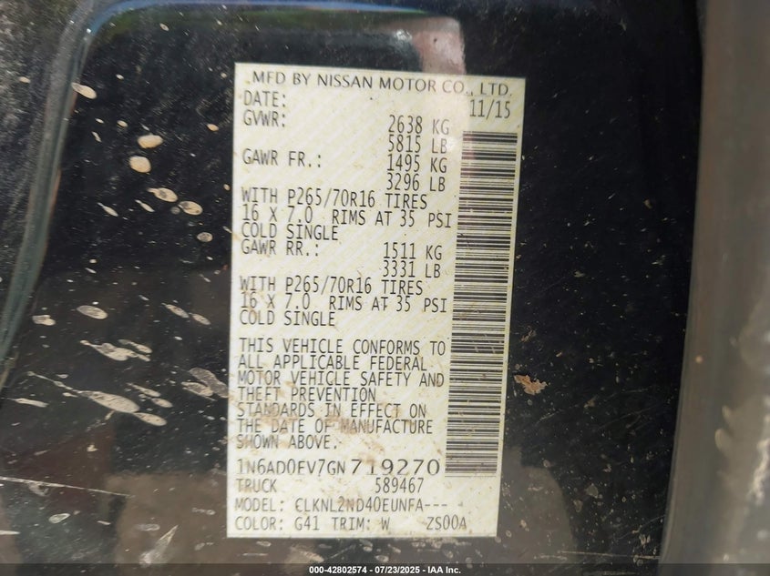 2016 NISSAN FRONTIER SV - 1N6AD0EV7GN719270