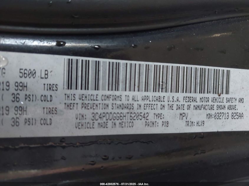 2017 Dodge Journey VIN: 3C4TDDGG8HT620542 Lot: 42802576