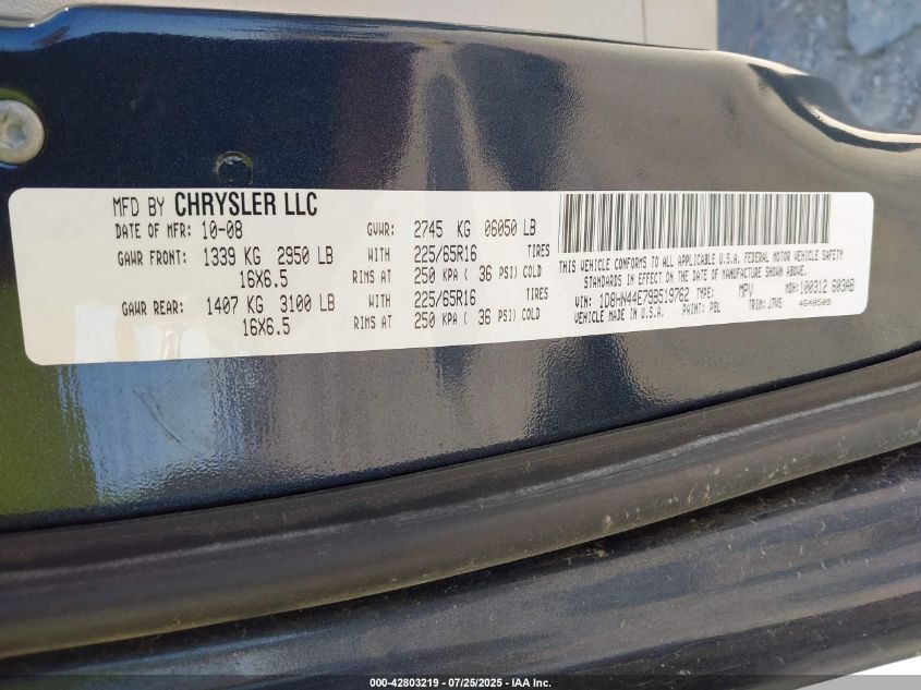 2009 Dodge Grand Caravan Se VIN: 1D8HN44E79B519762 Lot: 42803219