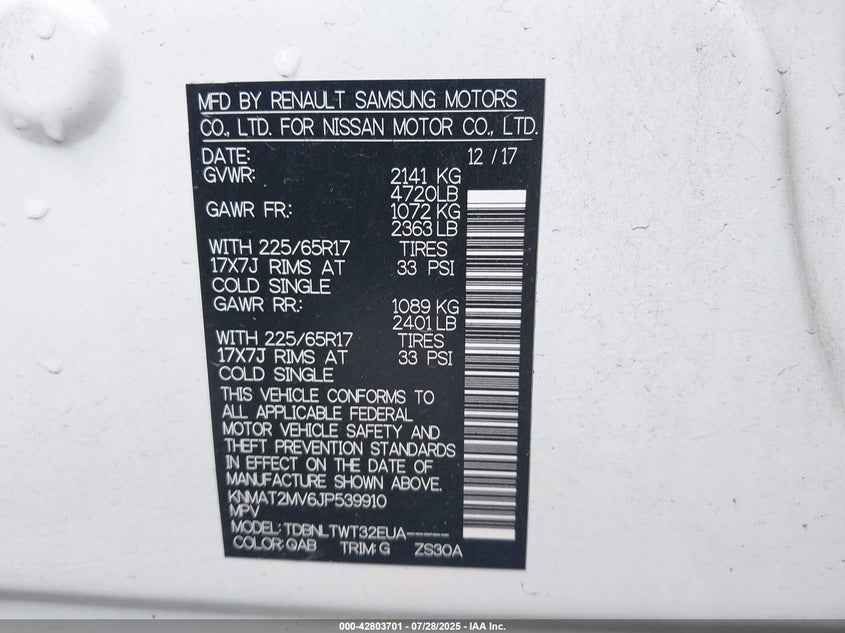 2018 NISSAN ROGUE SV - KNMAT2MV6JP539910