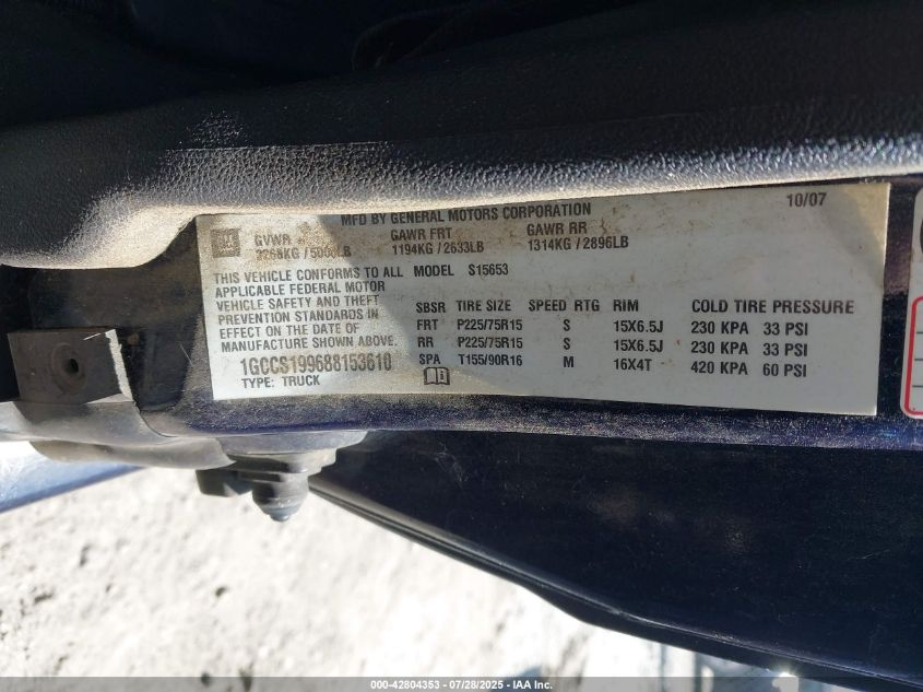 2008 Chevrolet Colorado Lt VIN: 1GCCS199688153610 Lot: 42804353