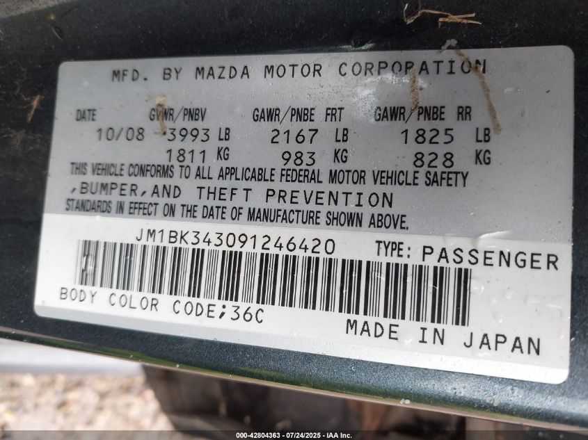 2009 Mazda Mazda3 S Sport VIN: JM1BK343091246420 Lot: 42804363