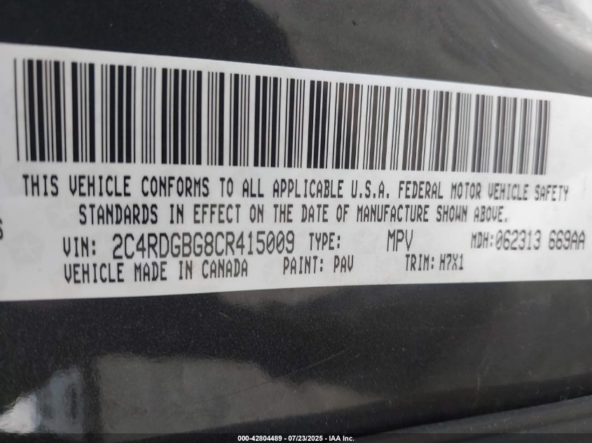2012 Dodge Grand Caravan Se/Avp VIN: 2C4RDGBG8CR415009 Lot: 42804489