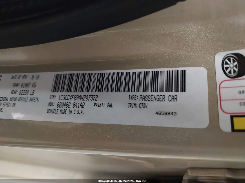 2010 Chrysler Sebring Touring VIN: 1C3CC4FBOAN207372 Lot: 42804825