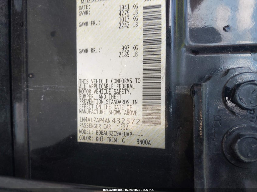 2010 Nissan Altima 2.5 S VIN: 1N4AL2AP4AN432572 Lot: 42805184