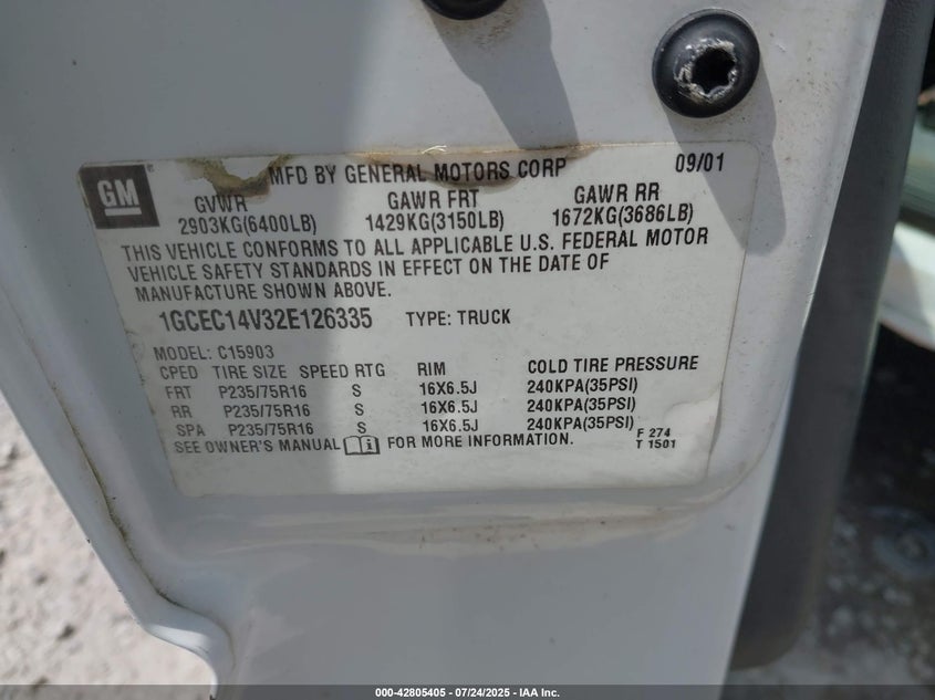 2002 Chevrolet Silverado 1500 VIN: 1GCEC14V32E126335 Lot: 42805405