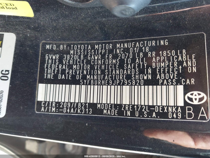 2018 TOYOTA COROLLA LE - 5YFBURHE9JP795820