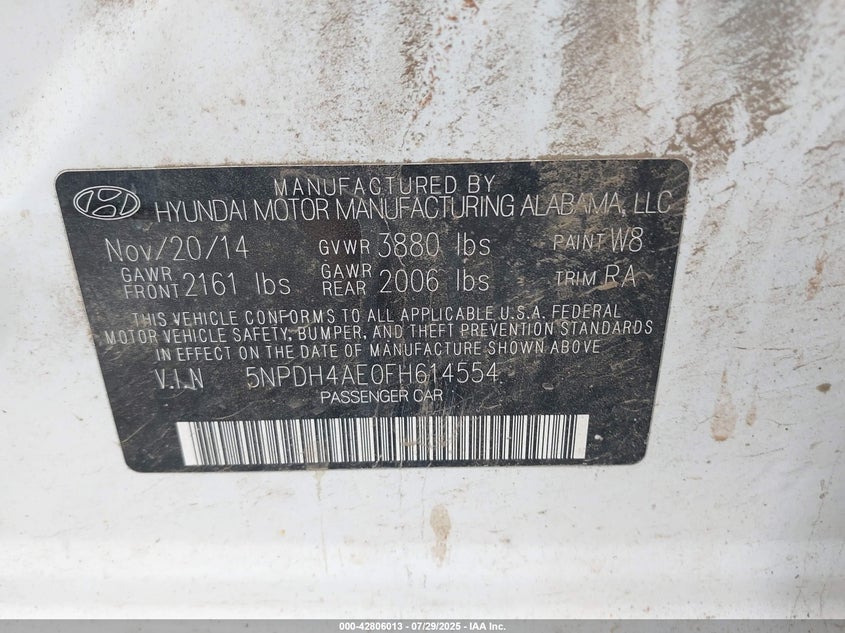 2015 HYUNDAI ELANTRA SE 5NPDH4AE0FH614554