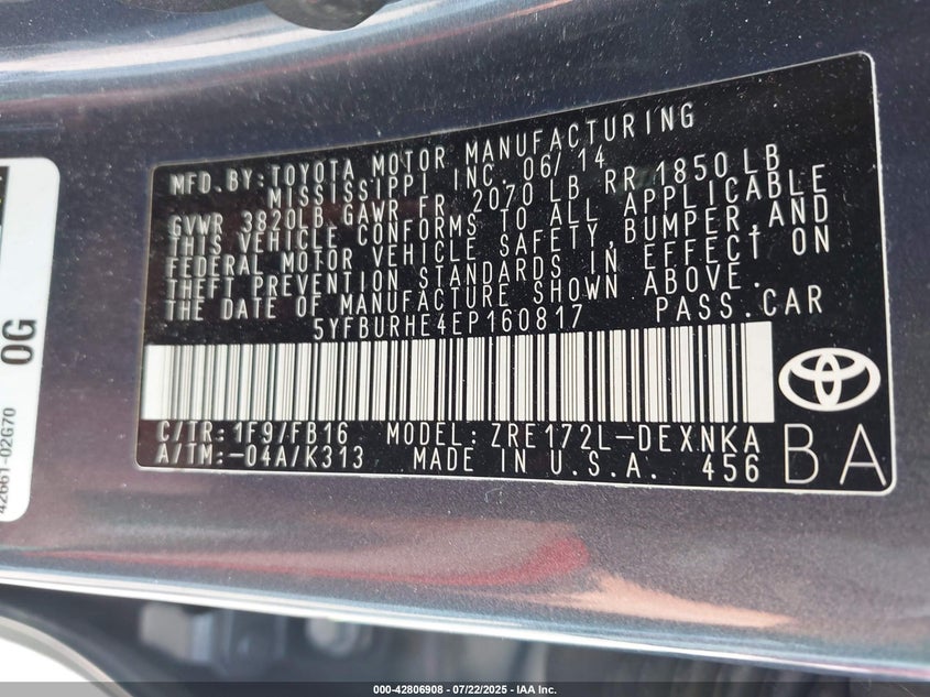 2014 TOYOTA COROLLA LE - 5YFBURHE4EP160817