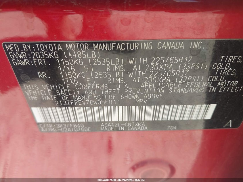 2013 TOYOTA RAV4 LE - 2T3ZFREV7DW056811