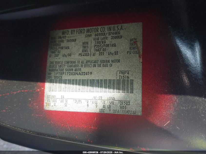 2003 Ford F-150 Xl/Xlt VIN: 1FTRF172X3NA22419 Lot: 42808724