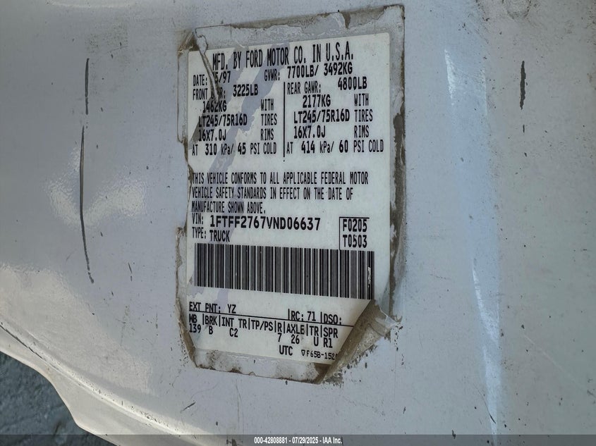 1FTFF2767VND06637 1997 FORD F250 photo no. 9