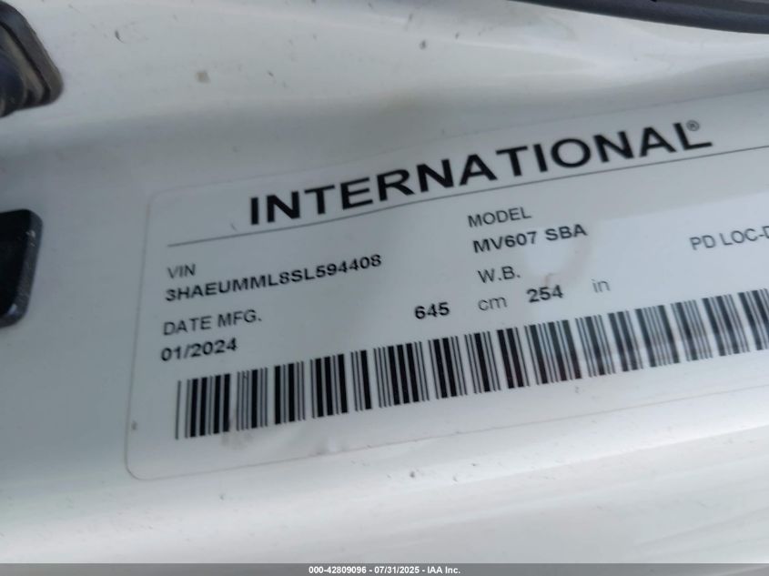 2025 International Mv VIN: 3HAEUMML8SL594408 Lot: 42809096