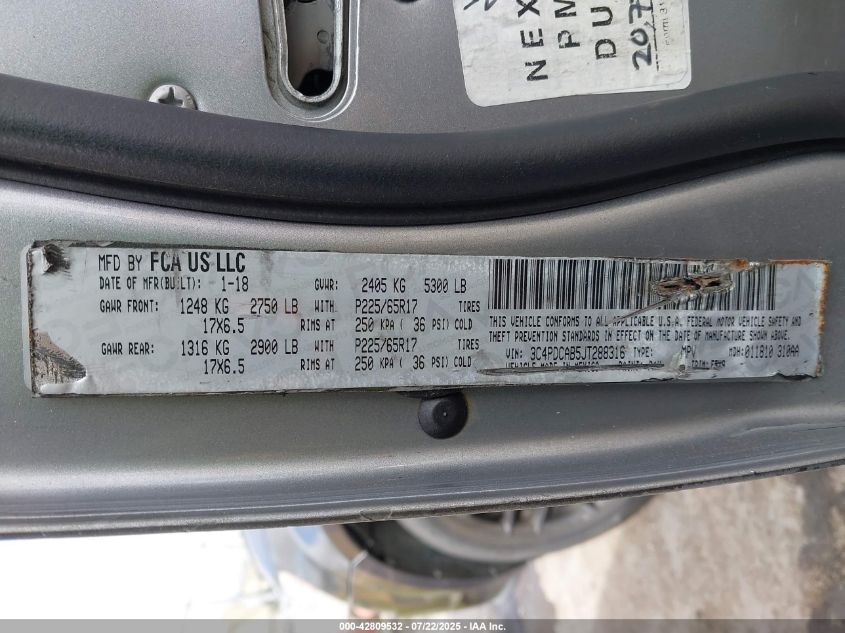 2018 Dodge Journey Se VIN: 3C4PDCAB5JT288316 Lot: 42809532