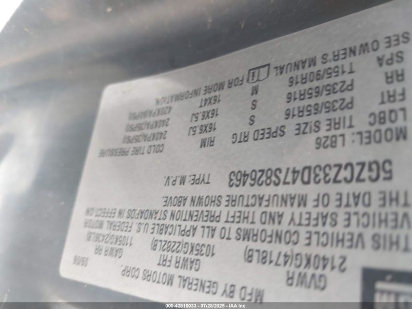 2007 Saturn Vue 4 Cyl VIN: 5GZCZ33D47S826463 Lot: 42810033