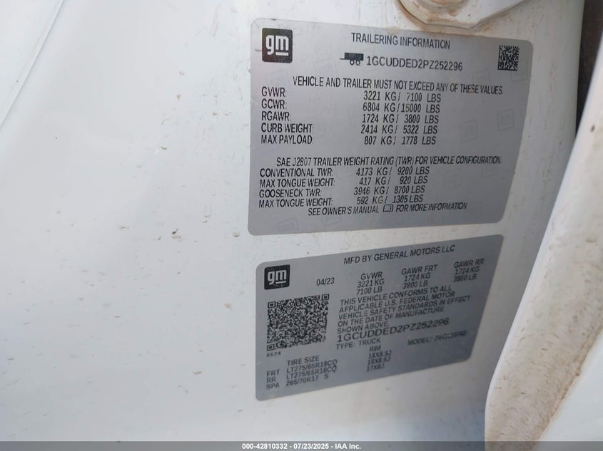 2023 CHEVROLET SILVERADO 1500 4WD  STANDARD BED LT - 1GCUDDED2PZ252296
