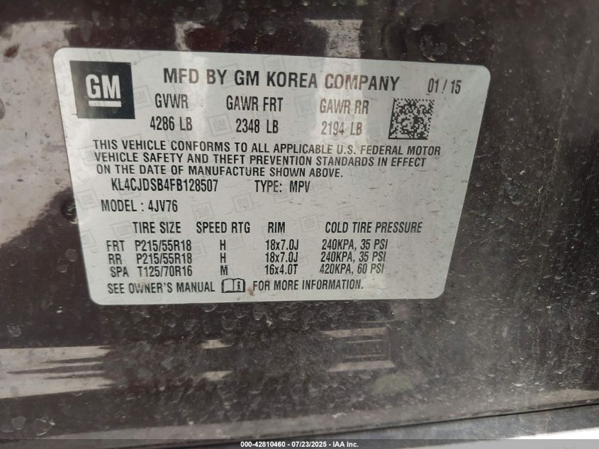 2015 Buick Encore Premium VIN: KL4CJDSB4FB128507 Lot: 42810460