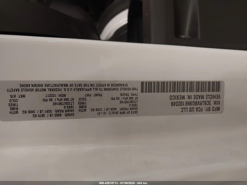 2022 RAM PROMASTER 1500 HIGH ROOF 136 WB - 3C6LRVBG9NE102249