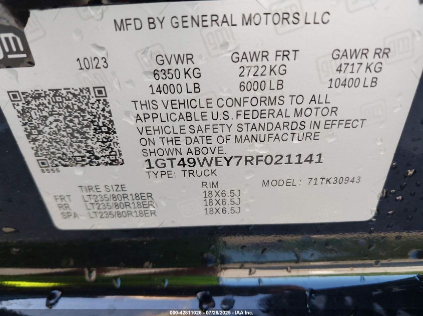 2024 GMC Sierra 3500Hd 4Wd Long Bed Denali VIN: 1GT49WEY7RF256381 Lot: 42811026