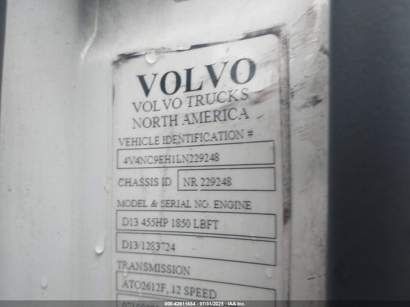 2020 Volvo Vnl VIN: 4V4NC9EH1LN229248 Lot: 42811654