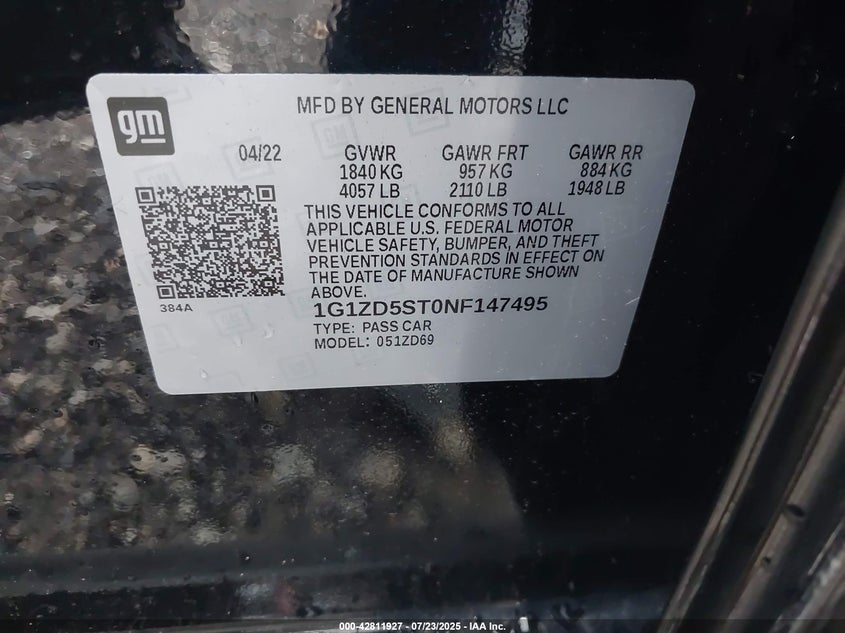 2022 CHEVROLET MALIBU FWD LT - 1G1ZD5ST0NF147495