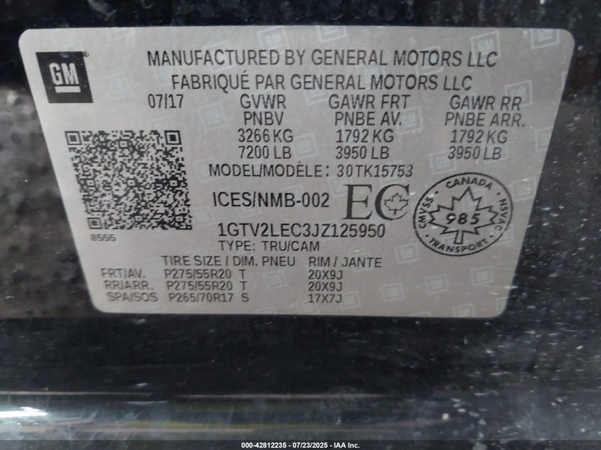 2018 GMC SIERRA 1500 - 1GTV2LEC3JZ125950