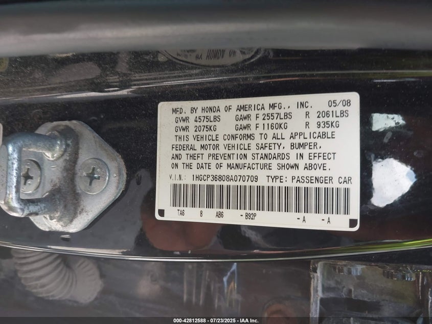 2008 Honda Accord 3.5 Ex-L VIN: 1HGCP36808A070709 Lot: 42812588