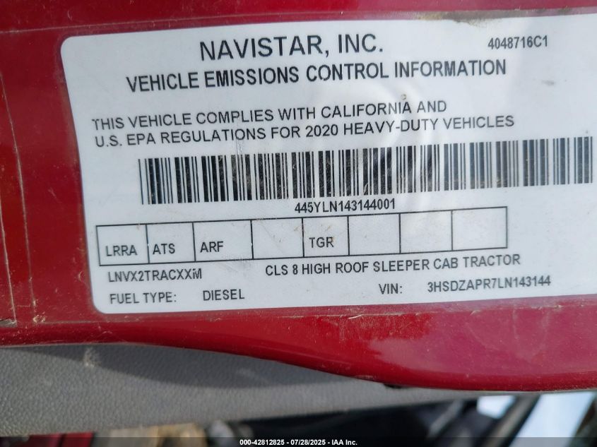 2020 International Lt VIN: 3HSDZAPR7LN143144 Lot: 42812825