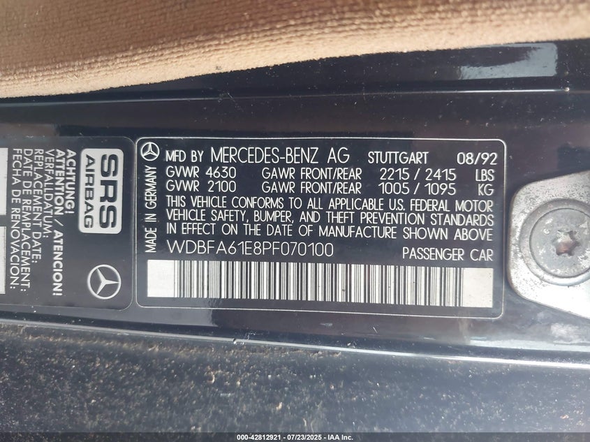 WDBFA61E8PF070100 1993 MERCEDES-BENZ  photo no. 9