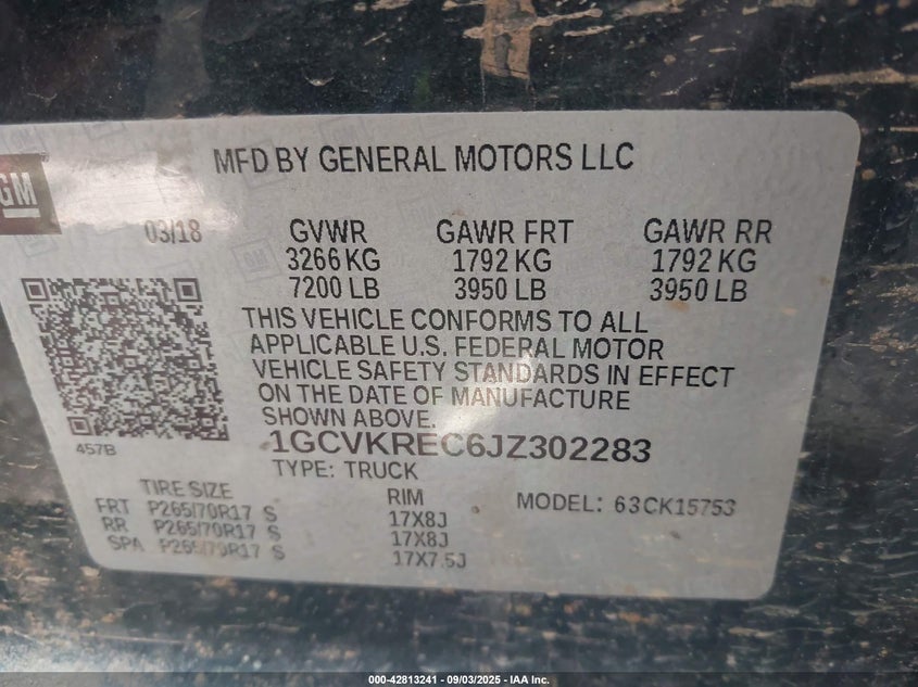 2018 Chevrolet Silverado 1500 1Lt VIN: 1GCVKREC6JZ302283 Lot: 42813241