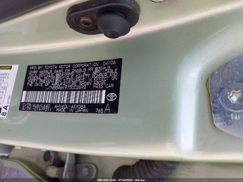 2007 Toyota Camry Hybrid VIN: JTNBB46K9730026 Lot: 42813324