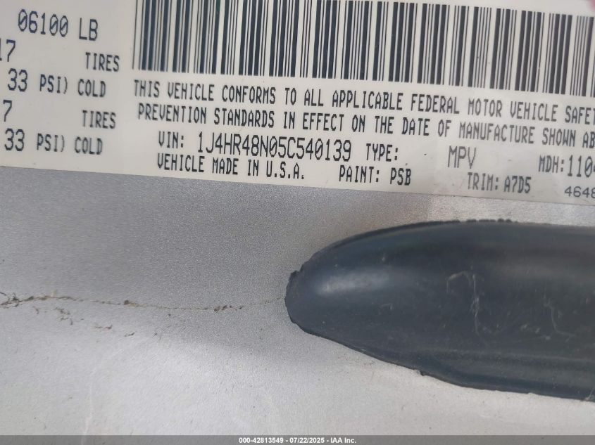 2005 Jeep Grand Cherokee Laredo VIN: 1J4HR48N05C540139 Lot: 42813549