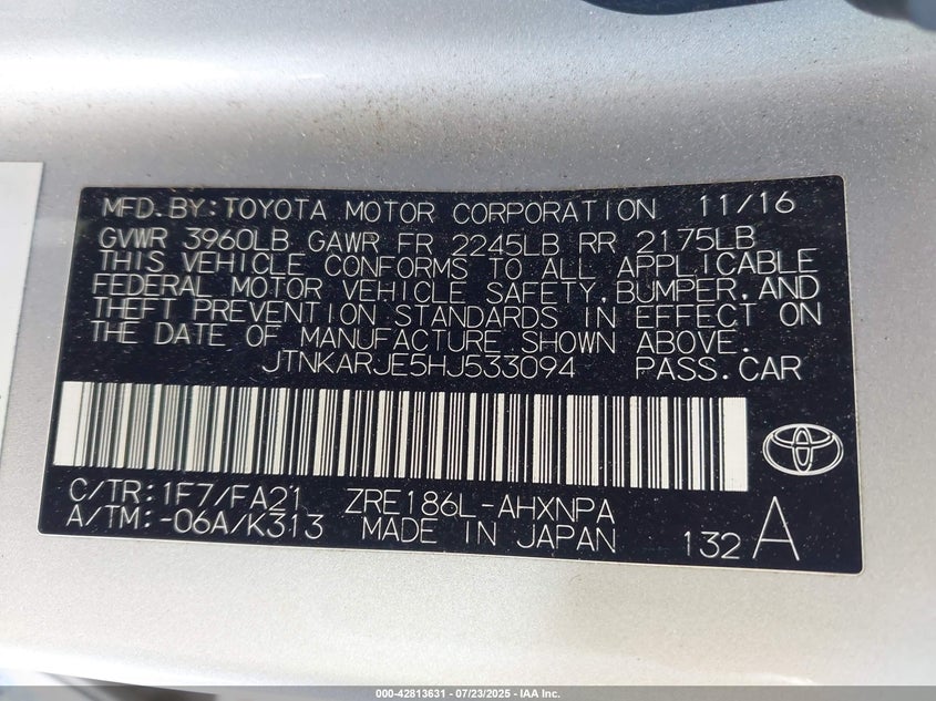 2017 TOYOTA COROLLA IM - JTNKARJE5HJ533094