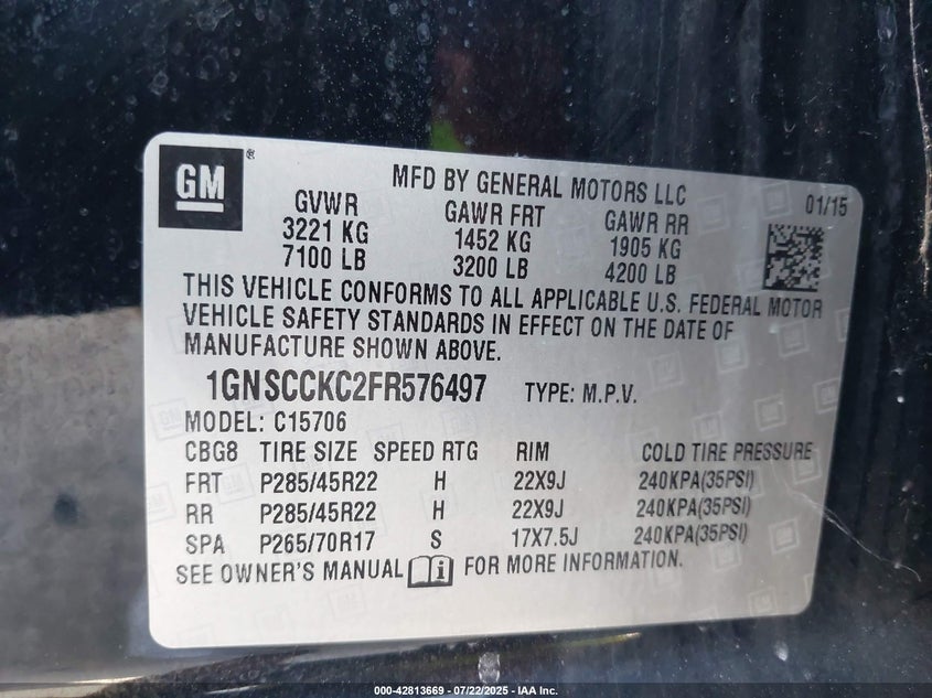 2015 CHEVROLET TAHOE LTZ - 1GNSCCKC2FR576497