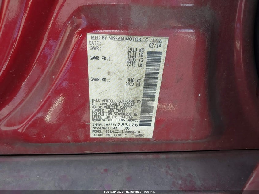 2014 NISSAN ALTIMA 2.5 SL - 1N4AL3AP3EC283126