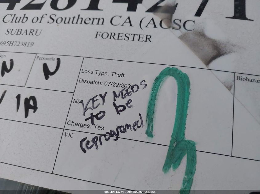 2005 Subaru Forester 2.5X VIN: JF1SG63695H723819 Lot: 42814271