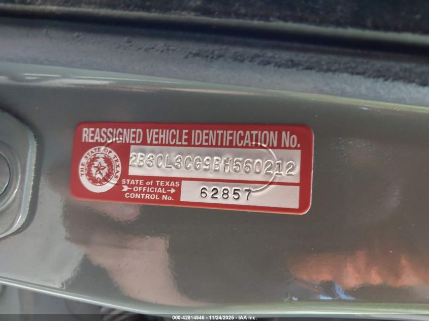 2011 Dodge Charger VIN: 2B3CL3CG9BH560212 Lot: 42814546