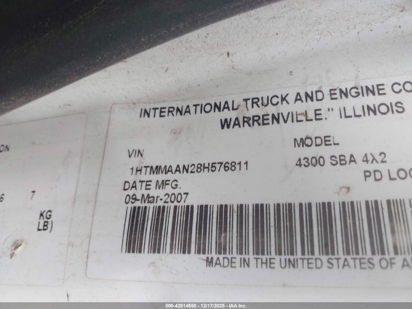 2008 International 4000 4300 VIN: 1HTMMAAN28H576811 Lot: 42814550