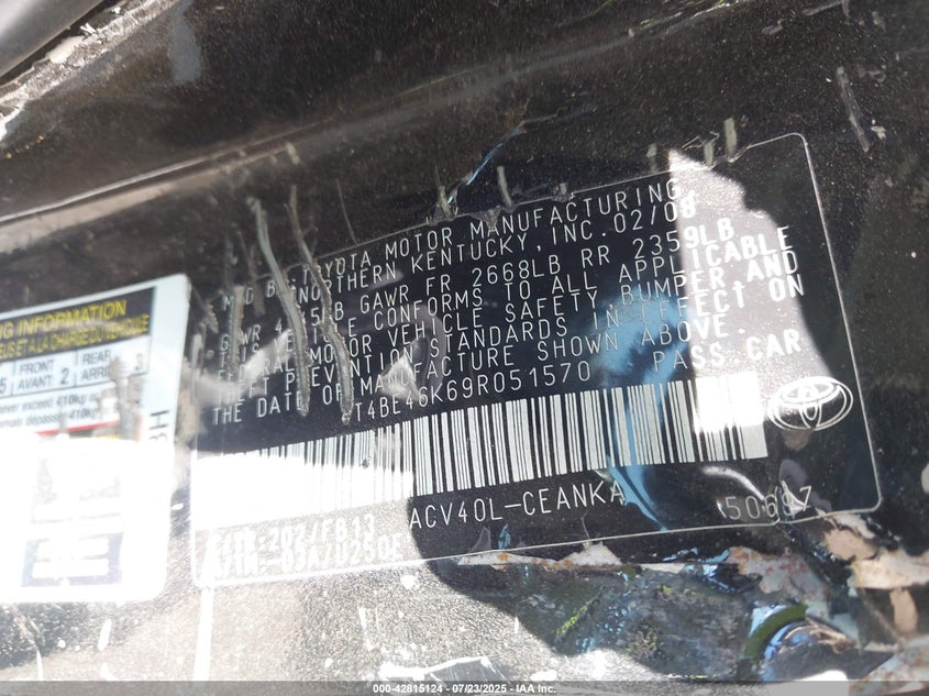 4T4BE46K69R051570 2009 TOYOTA CAMRY photo no. 9