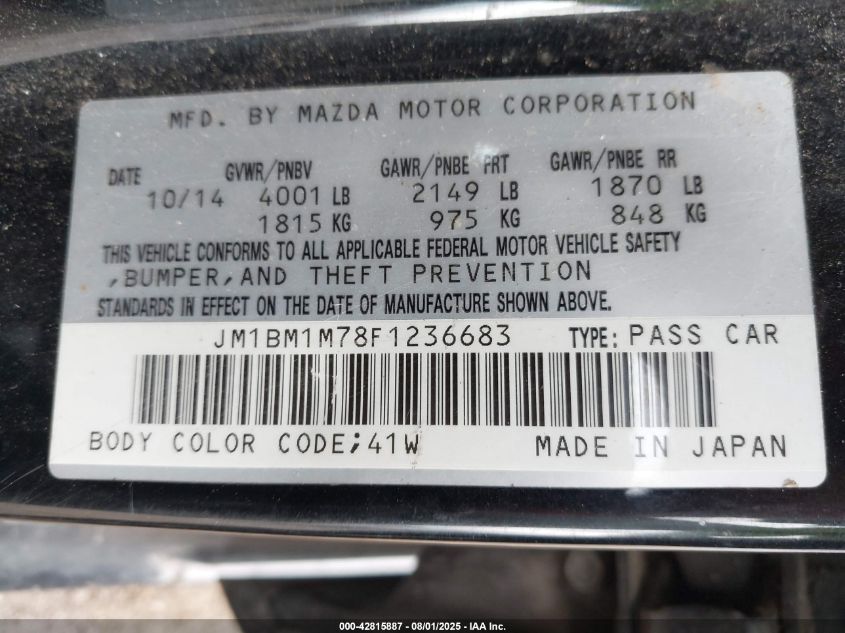 2015 Mazda Mazda3 I Grand Touring VIN: JM1BM1M78F1236683 Lot: 42815887