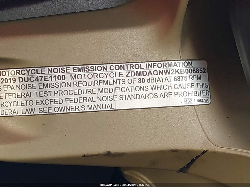 2019 DUCATI PANIGALE V4/V4S/V4S SPECIALE - ZDMDAGNW2KB006852