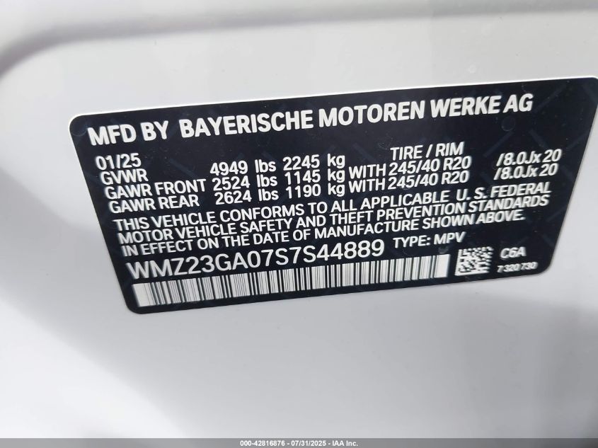 2025 Mini Countryman Cooper S VIN: WMZ23GA07S7S44889 Lot: 42816876