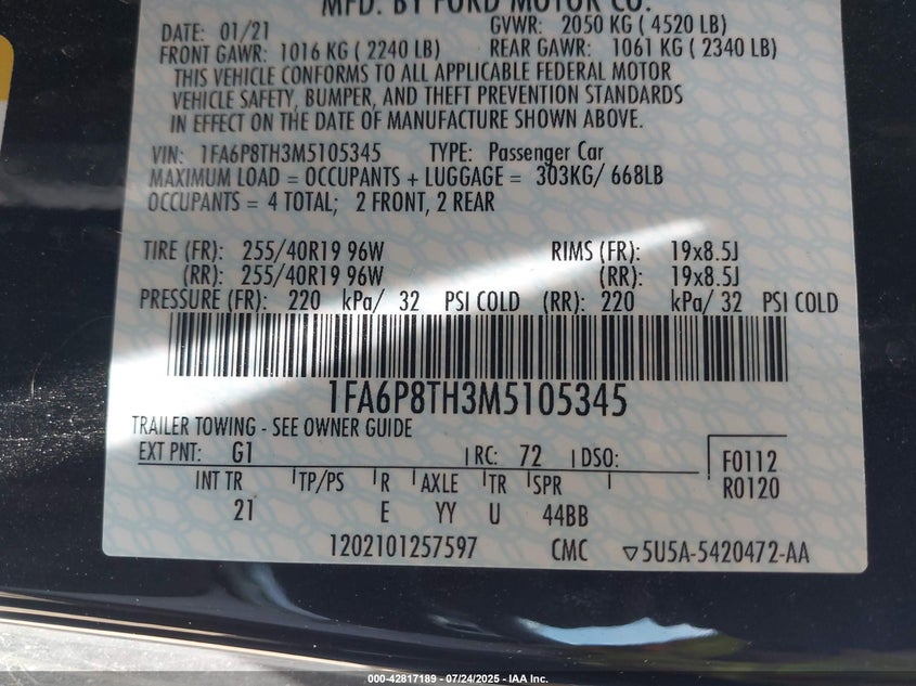 2021 FORD MUSTANG ECOBOOST FASTBACK - 1FA6P8TH3M5105345