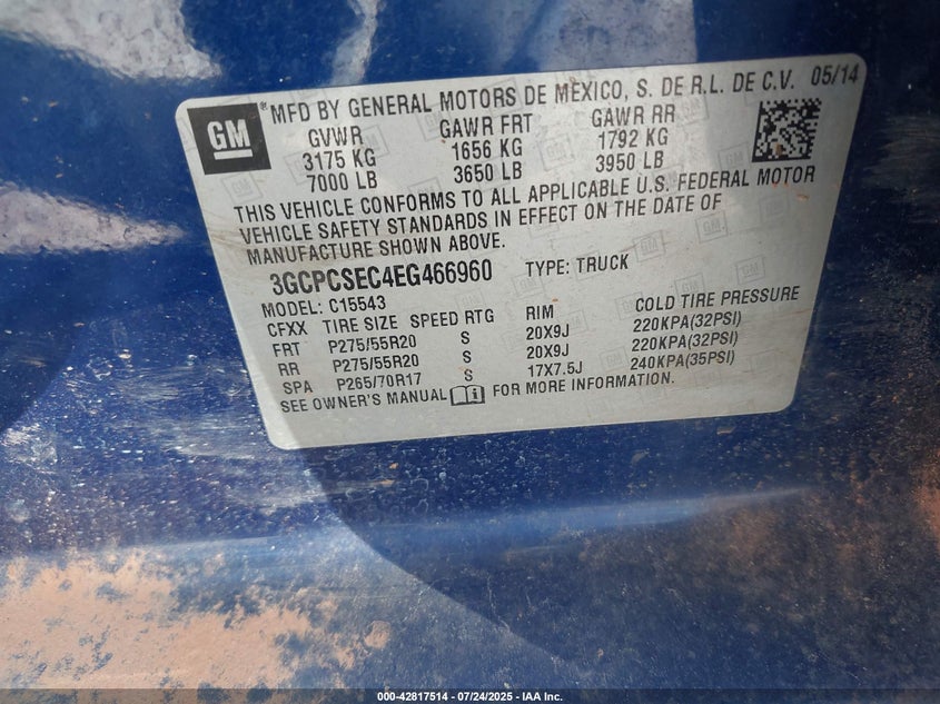 2014 CHEVROLET SILVERADO 1500 1LZ - 3GCPCSEC4EG466960