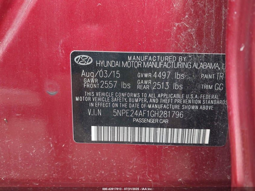 2016 HYUNDAI SONATA SE 5NPE24AF1GH281796