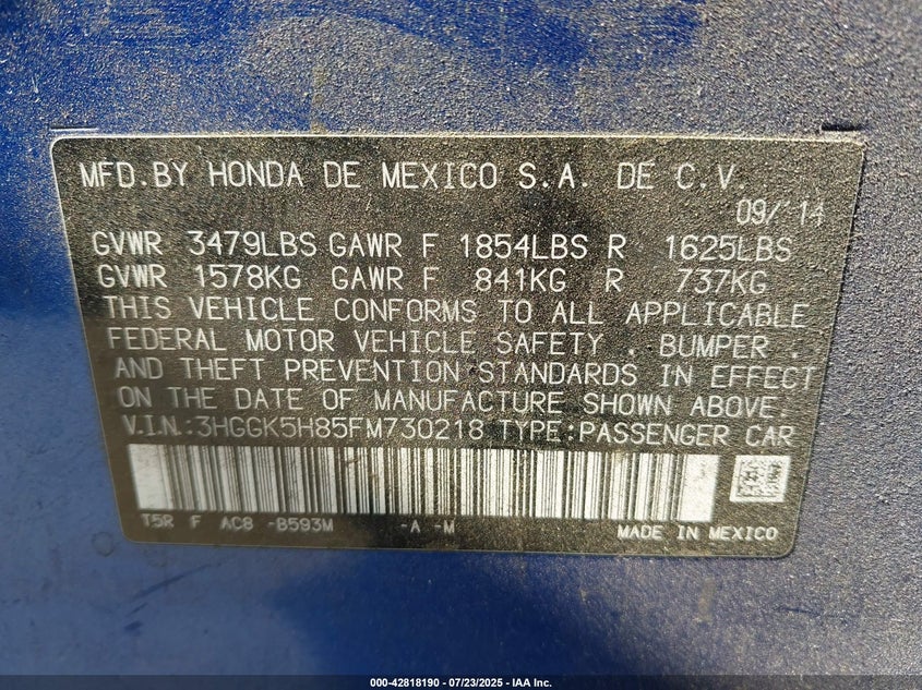 2015 HONDA FIT EX/EX-L 3HGGK5H85FM730218