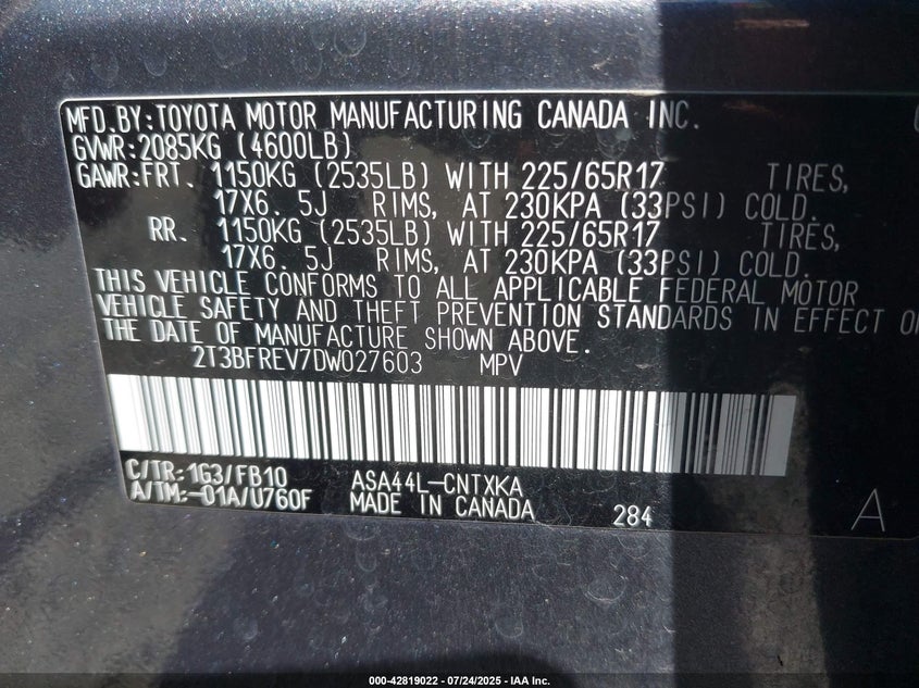 2013 TOYOTA RAV4 LE - 2T3BFREV7DW027603