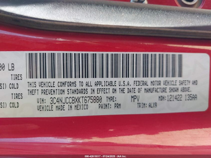 2019 Jeep Compass Limited VIN: 3C4NJCCBXKT675880 Lot: 42819317